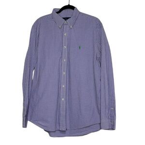 Ralph Lauren Purple Gingham Button Down Shirt Long Sleeve Green‎ Logo XL Preppy